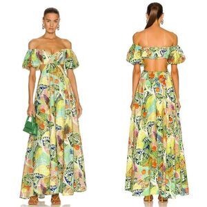 STAUD Coliseum Off-the-shoulder Print Maxi Dress In Green